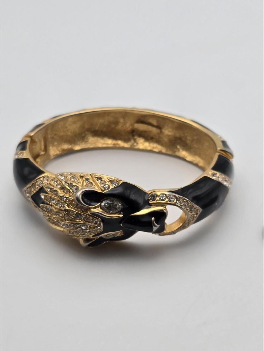 Vintage Signed GIORGIO Panther Lion Enamel Hinge Bracelet